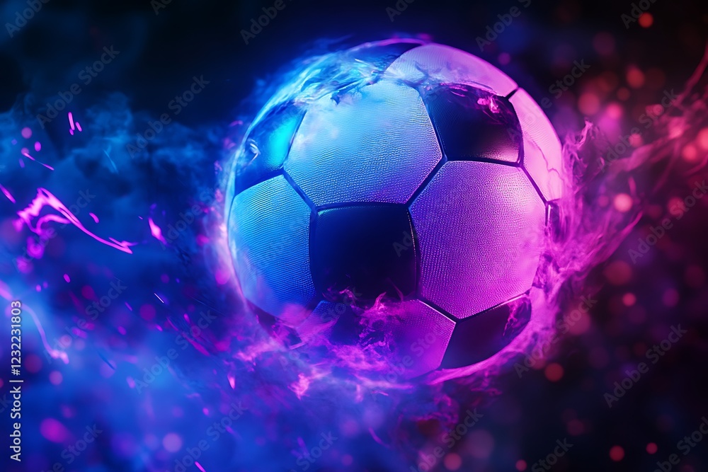 Naklejka premium Dynamic Soccer Ball in Neon Glow