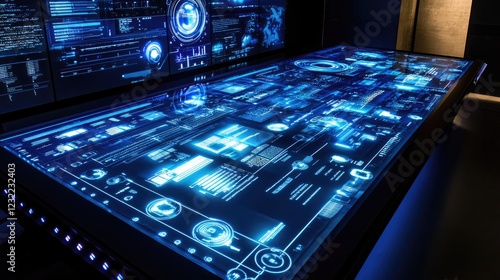 Wallpaper Mural A D holographic display projecting data on a high-tech blue-lit background. Torontodigital.ca