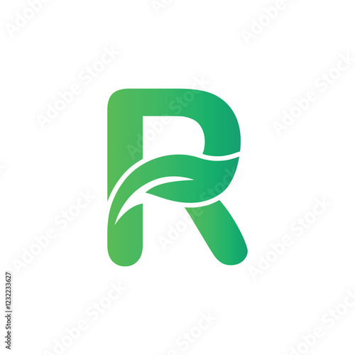 Letter R green leaf organic logo