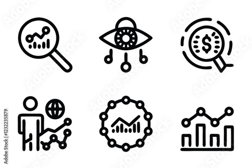 Create a clean, editable line icon depicting AI's role in finance.  Include elements suggesting automation, data analysis, or algorithmic trading.