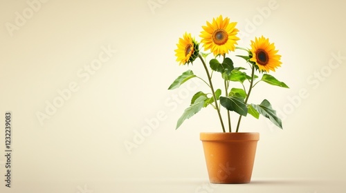 Wallpaper Mural Three Sunflowers in Terracotta Pot Against Beige Background Torontodigital.ca