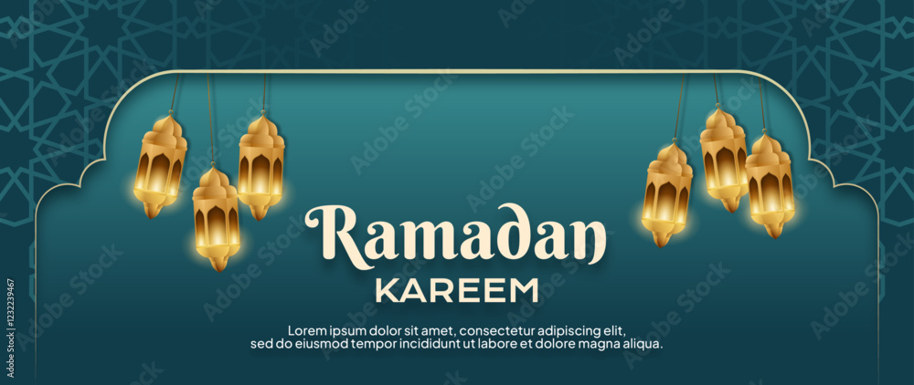 Naklejka premium Islamic Eid al-Fitr background vector with typography in the center. Web banner, wallpaper, banner, brochure. Geometric shape background. 