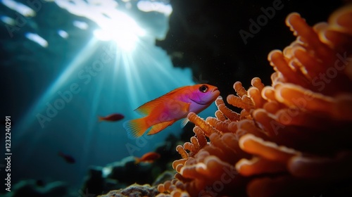 Vibrant Reef Fish in Sunlit Coral
