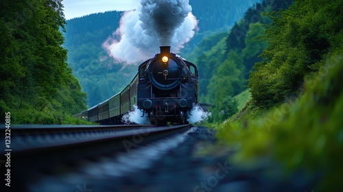 Majestic Steam Train Journey Through Lush Green Mountains