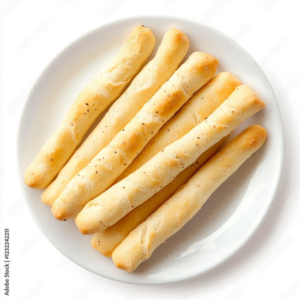 Plate of Breadsticks, Bread And Butter Plate Style, top view, isolated on white, food photo Plate of Breadsticks, Bread And Butter Plate Style, top view, isolated on white, food photo