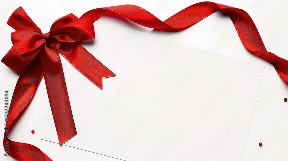 An Adorable Ribbon Bow - Decorated Card Note for Christmas Celebration Greetings. This charming card note, adorned with a beautiful ribbon bow An Adorable Ribbon Bow - Decorated Card Note for Christmas Celebration Greetings. This charming card note, adorned with a beautiful ribbon bow