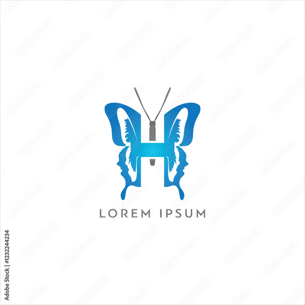 Fototapeta premium Creative Butterfly Logo Design with Letter H and Face Silhouettes