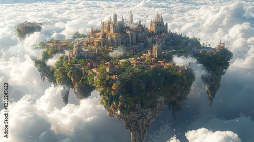 Fototapeta Naklejka Na Ścianę i Meble -  A fantasy-inspired city floating in the sky