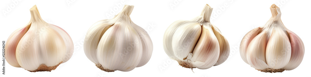 Obraz premium Garlic isolated on transparent background, PNG, Set of