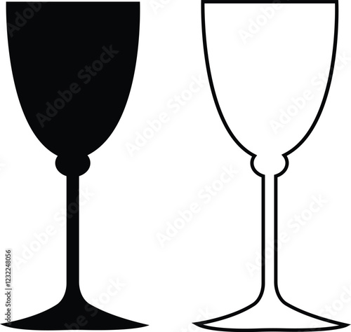 Wine glasses icons set simple symbol of bar, restaurant. isolated on transparent background. Various wine glass flat or line vector black silhouette collection for mobile concept and web design.