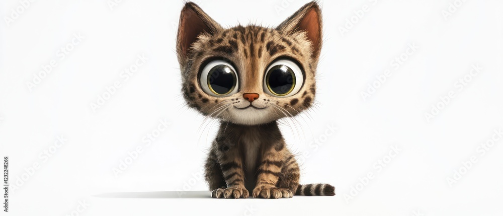Cute cartoon kitten sitting, white background, child's book illustration Cute cartoon kitten sitting, white background, child's book illustration