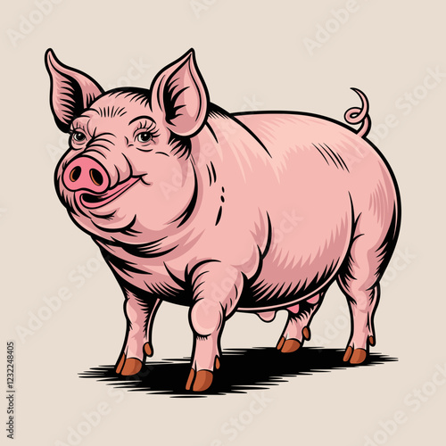 Vintage Pig Illustration - Engraved Farm Animal Artwork