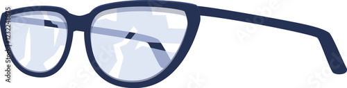Broken eyeglasses with shattered lenses, depicting an accident, vision impairment, or the need for repair