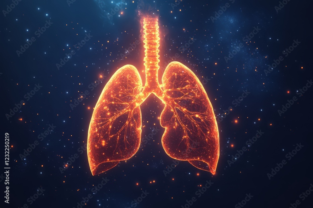 A Fiery, Glowing Image Of Lungs Against A Dark, Starry Backdrop. It'S Visually Striking And Evokes A Sense Of Wonder And The Complexity Of The Human Body. A Fiery, Glowing Image Of Lungs Against A Dark, Starry Backdrop. It'S Visually Striking And Evokes A Sense Of Wonder And The Complexity Of The Human Body.