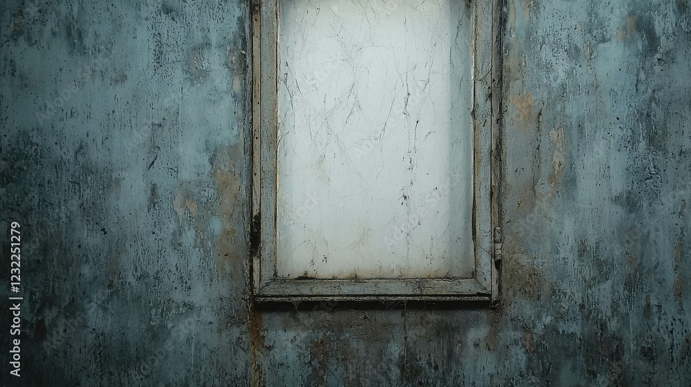 Old Grimy Window Covered in Dust with Streaks Against a Weathered Wall in an Abandoned Setting Old Grimy Window Covered in Dust with Streaks Against a Weathered Wall in an Abandoned Setting
