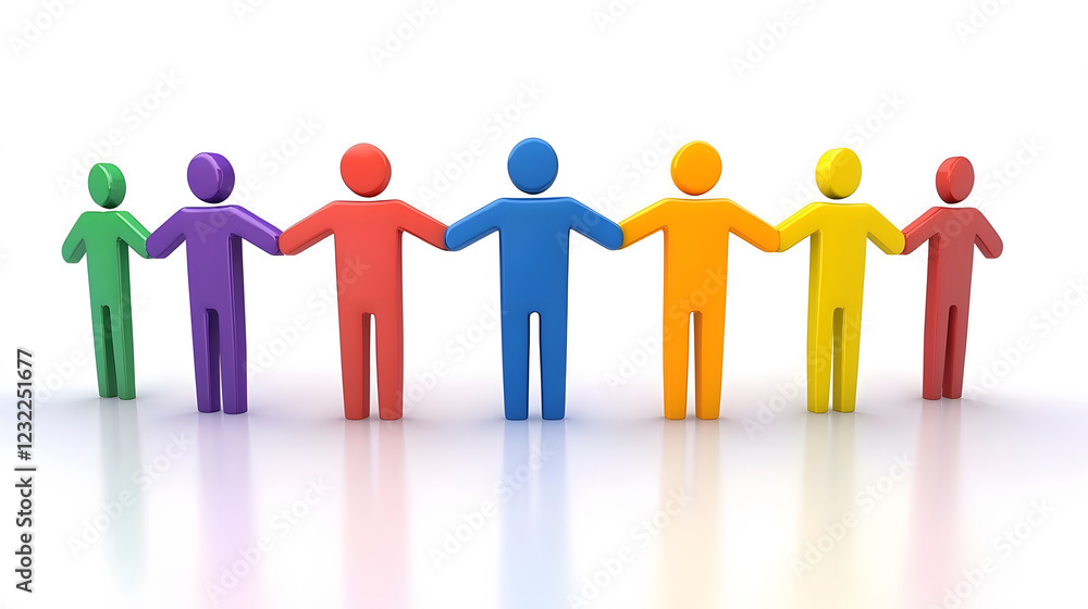 A colorful representation of people holding hands, symbolizing unity, diversity, and community A colorful representation of people holding hands, symbolizing unity, diversity, and community