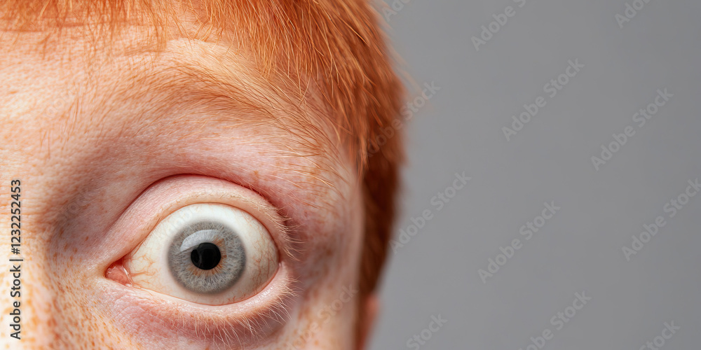 Close-up of Wide Open Grey Eye with Red Hair and Freckles Close-up of Wide Open Grey Eye with Red Hair and Freckles