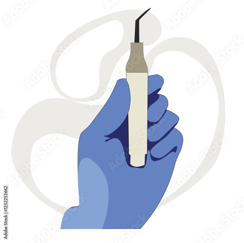 The doctor's hand holds the dentist's instrument. Professional dentist equipment for dentistry. 