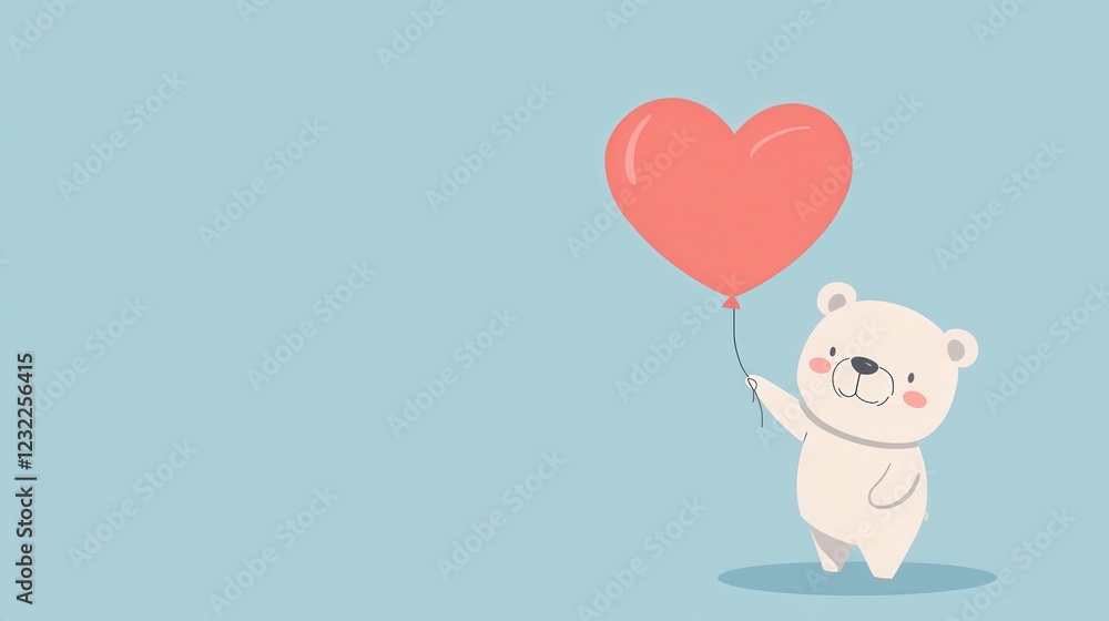 Cute Valentine's Day Illustration of a Teddy Bear Holding a Heart-Shaped Balloon in a Soft Color Palette Cute Valentine's Day Illustration of a Teddy Bear Holding a Heart-Shaped Balloon in a Soft Color Palette