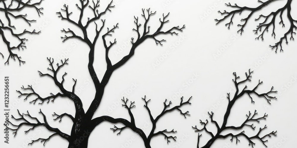 Obraz premium Detailed black and white tree cut-out texture, abstract designs, geometric shapes, nature-inspired visuals