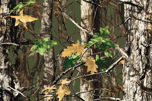 Realtree hunting camouflage featuring oak leaves and rugged bark