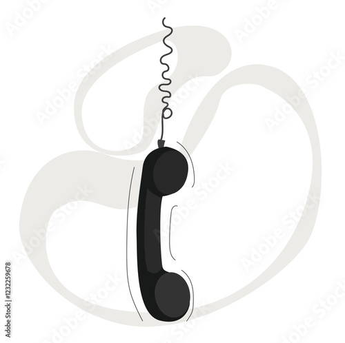 .Telephone receiver with a cord. Phone handset with extension cord. phone receiver as "contact us" 