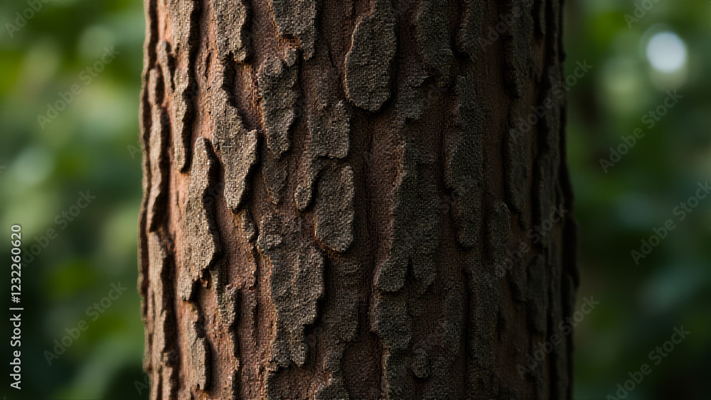 Tree trunk with a lot of bark and a few leaves Tree trunk with a lot of bark and a few leaves