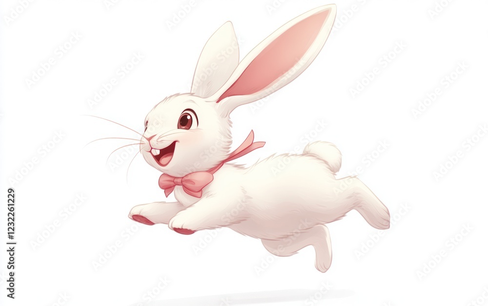 Obraz premium Happy bunny leaping, white background, spring, Easter