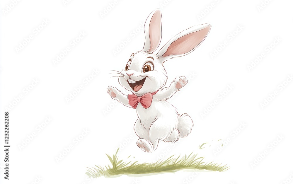 Fototapeta premium Happy bunny hops in spring meadow; Easter card