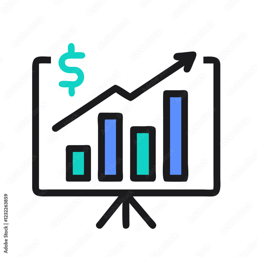 Business Growth Bar Chart Icon with Dollar Sign Vector Business Growth Bar Chart Icon with Dollar Sign Vector