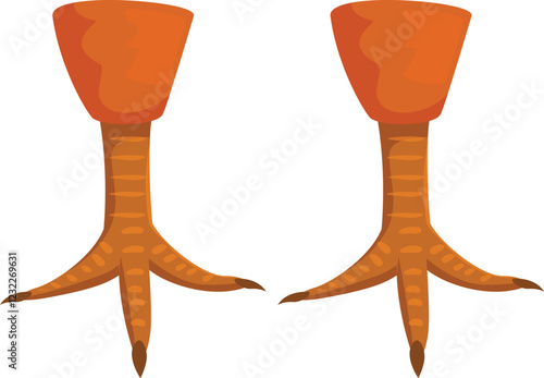 Pair of orange chicken feet isolated on white background, representing poultry farming, meat production, or cooking ingredients