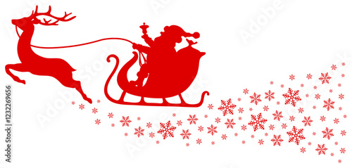 Santa Schlitten Ein Rentier Mit Schneeflocken Rot