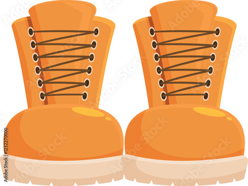 Sturdy yellow hiking boots stand ready for adventure, laces tied tight, on a clean white background