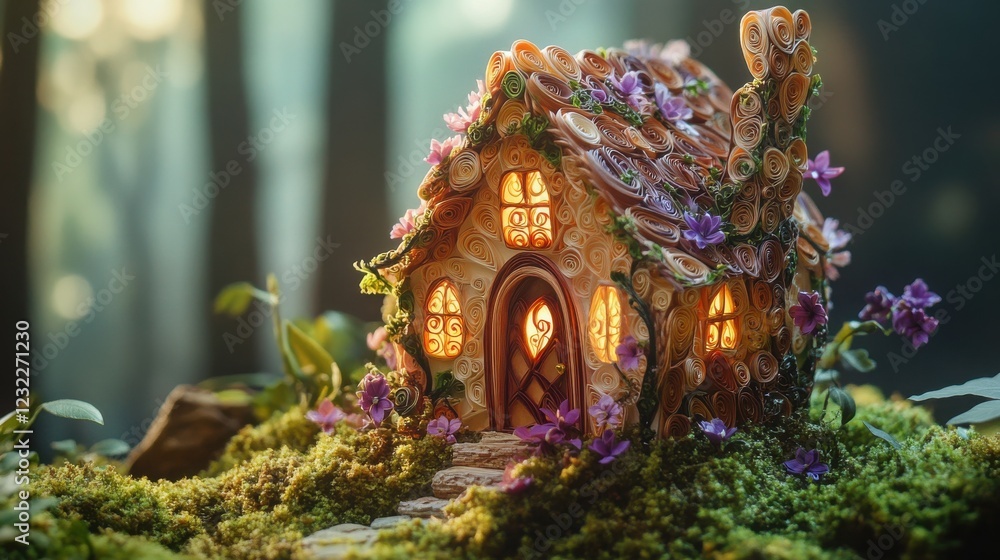 Obraz premium Enchanted Forest Cottage with Quilled Paper Details