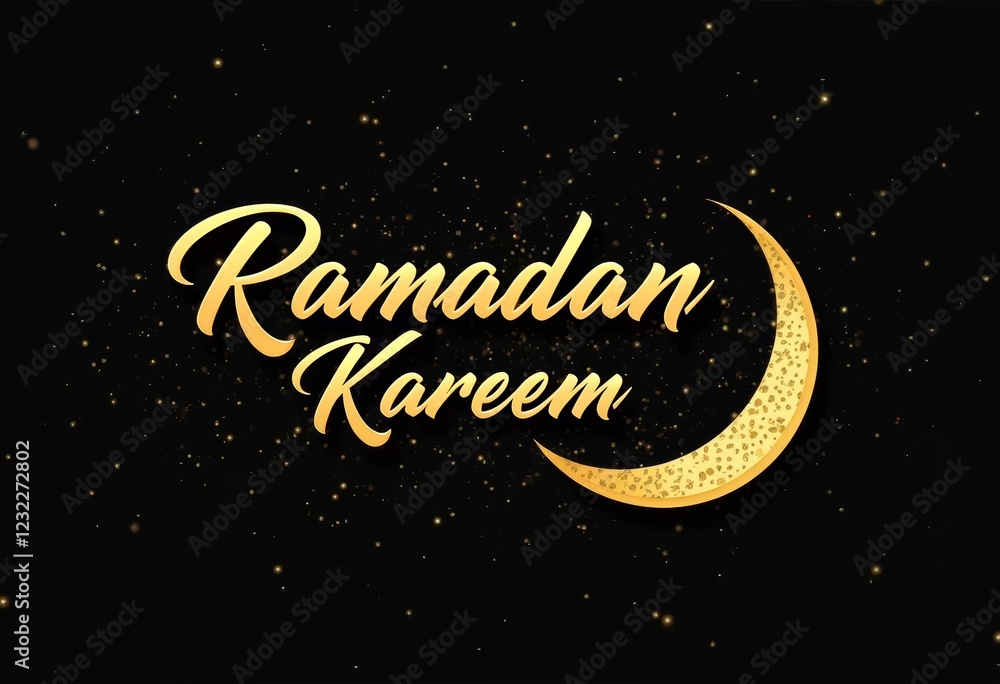 Ramadan is celebrated banner with a golden colored handwritten inscription Ramadan Kareem, a gold crescent moon, and black Arabic pattern. Muslim holy month vector illustration Ramadan is celebrated banner with a golden colored handwritten inscription Ramadan Kareem, a gold crescent moon, and black Arabic pattern. Muslim holy month vector illustration
