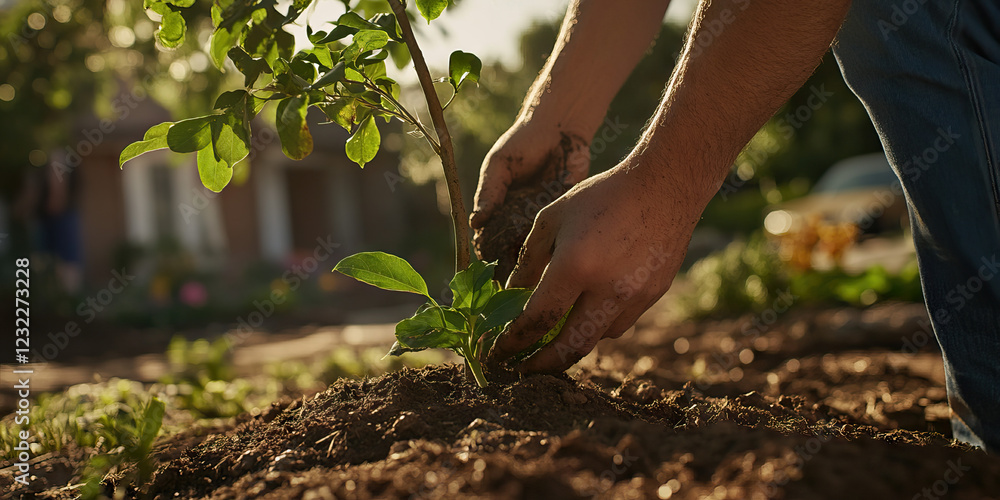Fototapeta premium Hands Planting a Sapling in Soil
