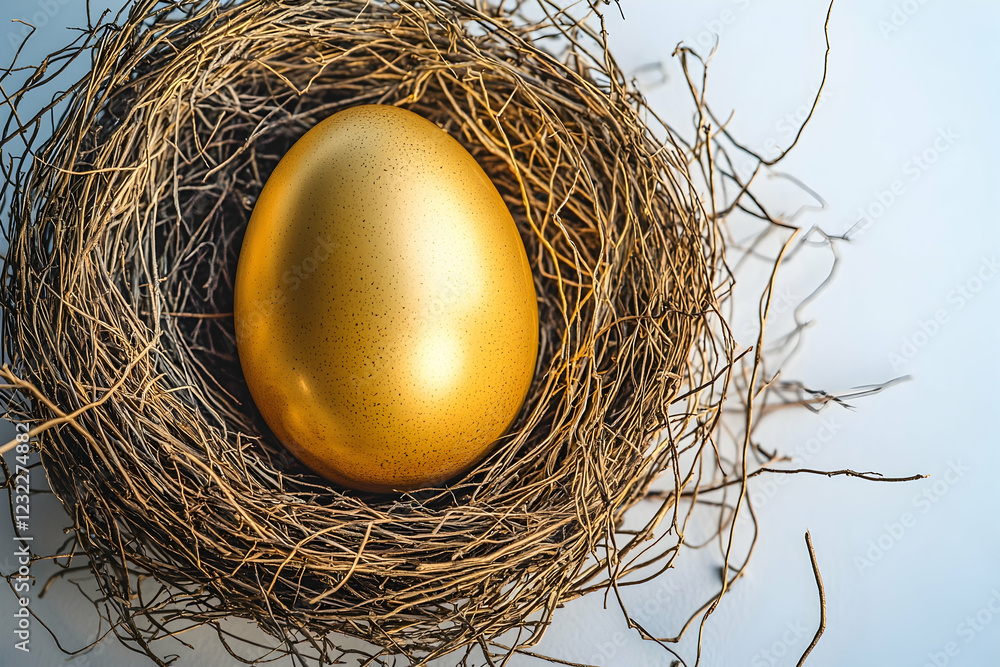 Elegant gold egg in a nest, isolated on a neutral background, showcasing a classic Easter feel. Elegant gold egg in a nest, isolated on a neutral background, showcasing a classic Easter feel.