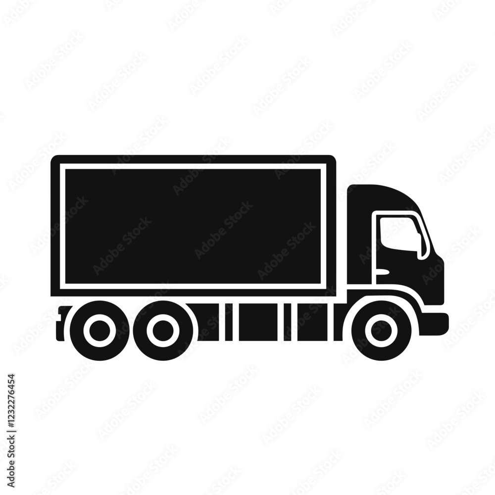 Black truck icon silhouette on white background with copy space Black truck icon silhouette on white background with copy space
