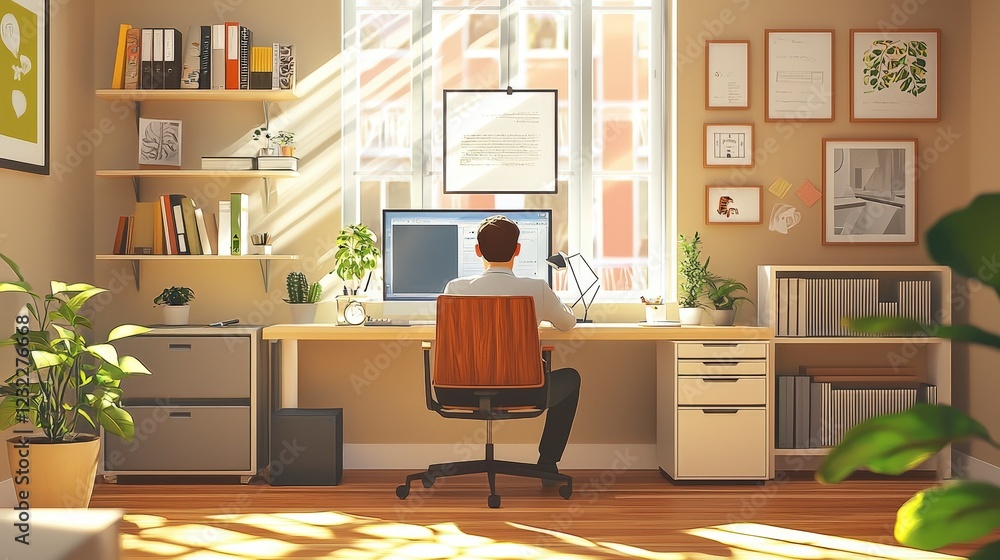 Cozy Home Office Setup with Natural Light and Stylish Decor Cozy Home Office Setup with Natural Light and Stylish Decor