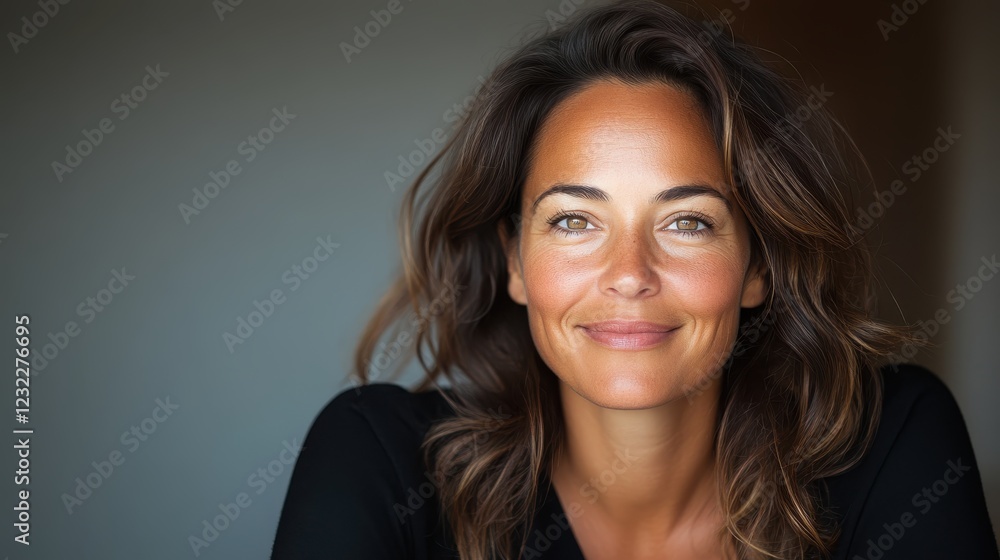Captivating close-up portrait of a woman with flowing hair in natural light Captivating close-up portrait of a woman with flowing hair in natural light