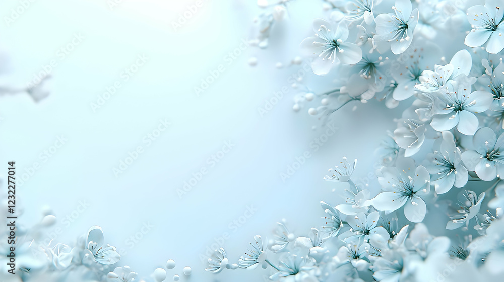 Pastel blue flowers frame, spring background Pastel blue flowers frame, spring background
