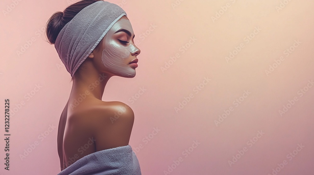 Professional Beauty Salon Portrait of a Young Woman Wearing a Facial Mask – Soft Pink Background Professional Beauty Salon Portrait of a Young Woman Wearing a Facial Mask – Soft Pink Background