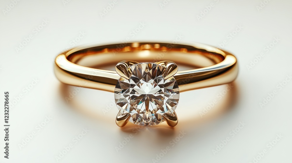 A golden wedding ring with a diamond, isolated on a white background, rendered in 3D for a luxurious feel A golden wedding ring with a diamond, isolated on a white background, rendered in 3D for a luxurious feel