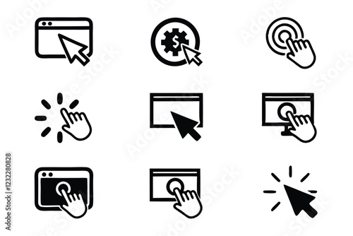 Design a clean, modern, editable line icon representing Pay-Per-Click (PPC) advertising.  Include elements suggesting online marketing & digital ads.