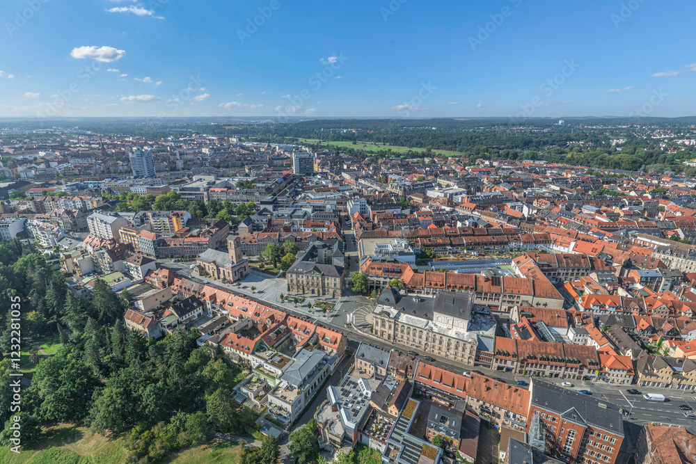 Ausblick auf die Innenstadt von Fürth rund um den Stadtpark an der Pegnitz Ausblick auf die Innenstadt von Fürth rund um den Stadtpark an der Pegnitz