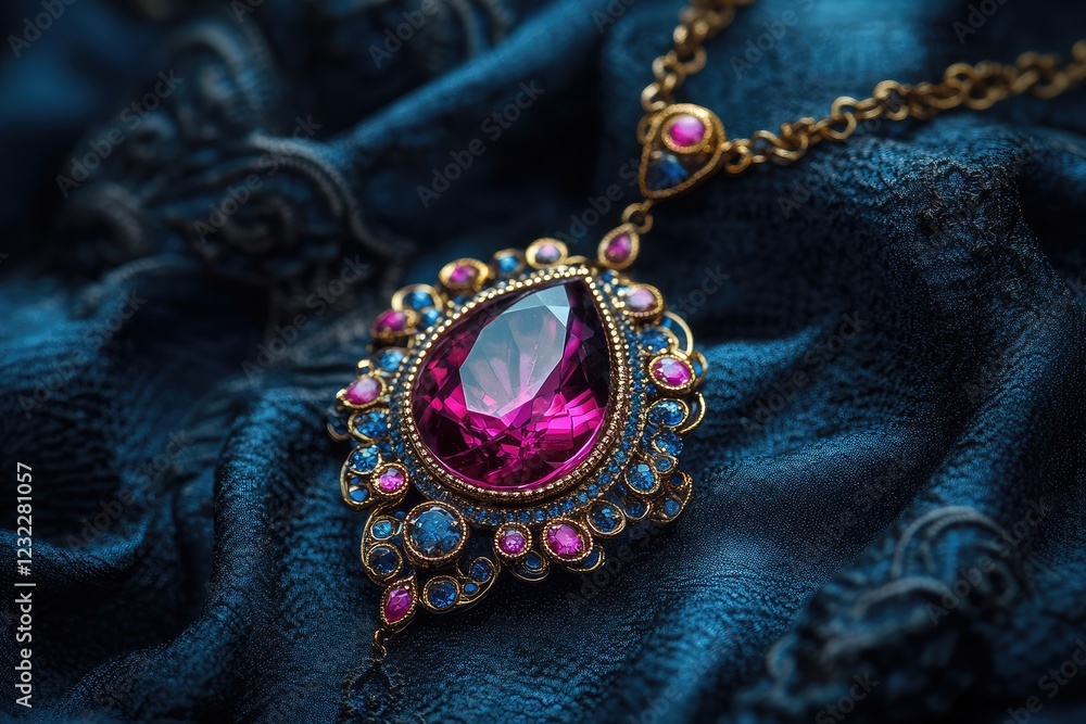 Fototapeta premium Opulent jewelry pieces on dark, rich backgrounds, creating a luxurious and sophisticated visual contrast.