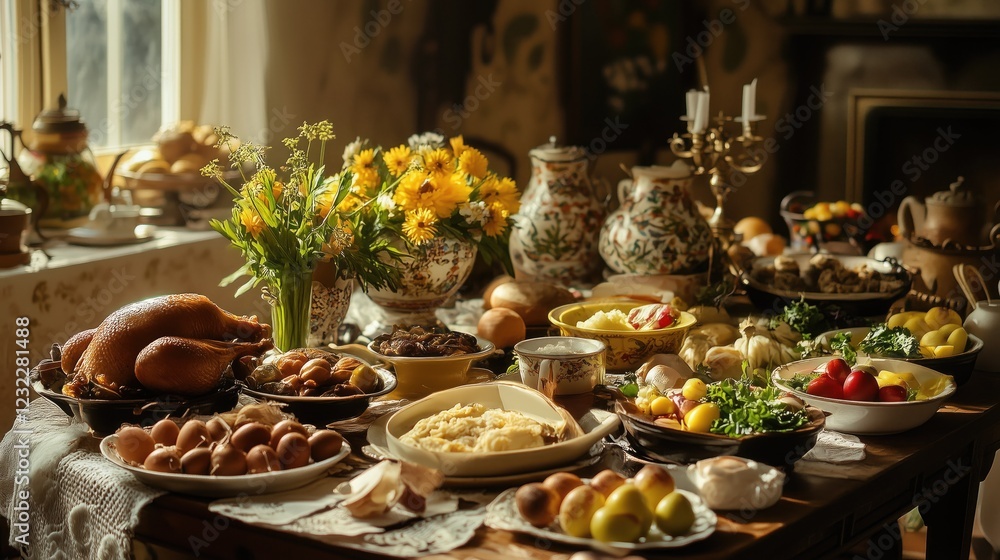 Fototapeta premium traditional Easter feast with decorated table 