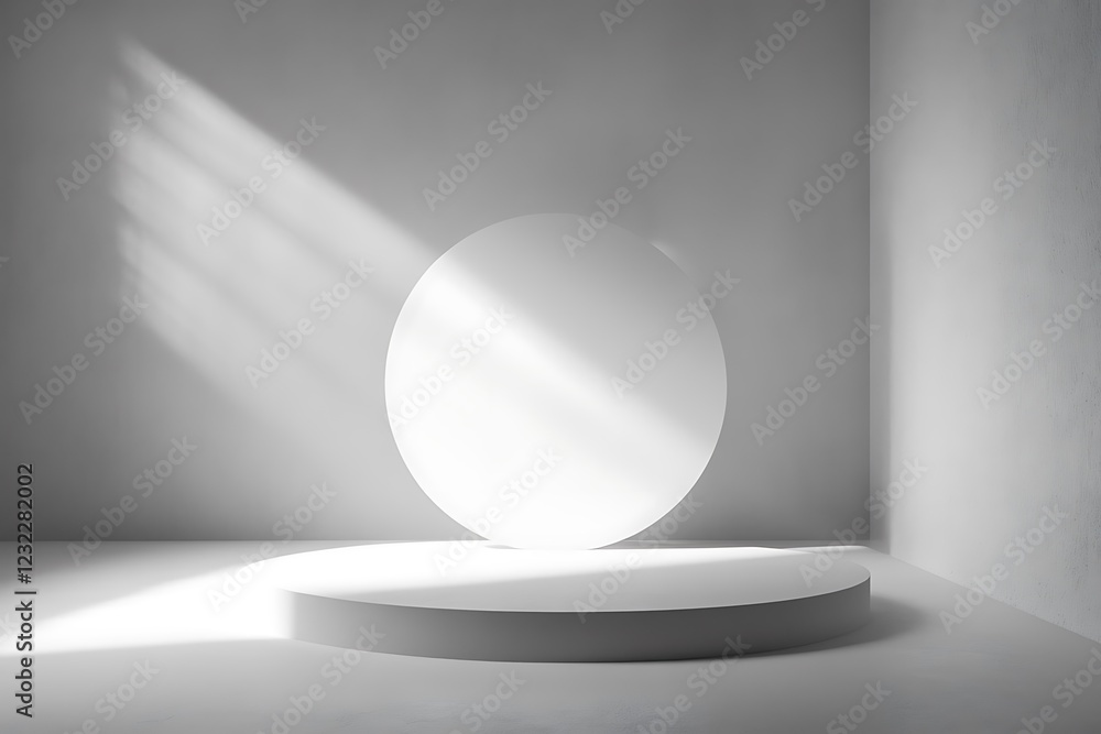 A minimalist studio room in gray and white, featuring light effects, provides an expansive area perfect for presenting products online. A minimalist studio room in gray and white, featuring light effects, provides an expansive area perfect for presenting products online.