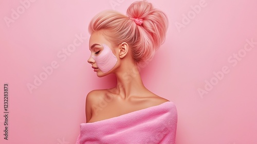 Wallpaper Mural Professional Beauty Salon Portrait of a Young Woman Wearing a Facial Mask – Soft Pink Background Torontodigital.ca