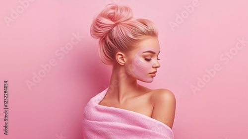 Wallpaper Mural Professional Beauty Salon Portrait of a Young Woman Wearing a Facial Mask – Soft Pink Background Torontodigital.ca